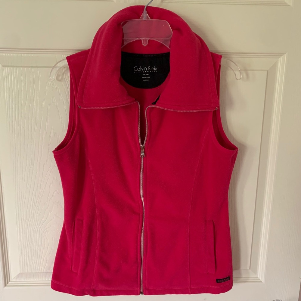 Calvin Klein Medium Vest Hot Pink Performance‎ Fleece Full Zip Funnel Neck EUC